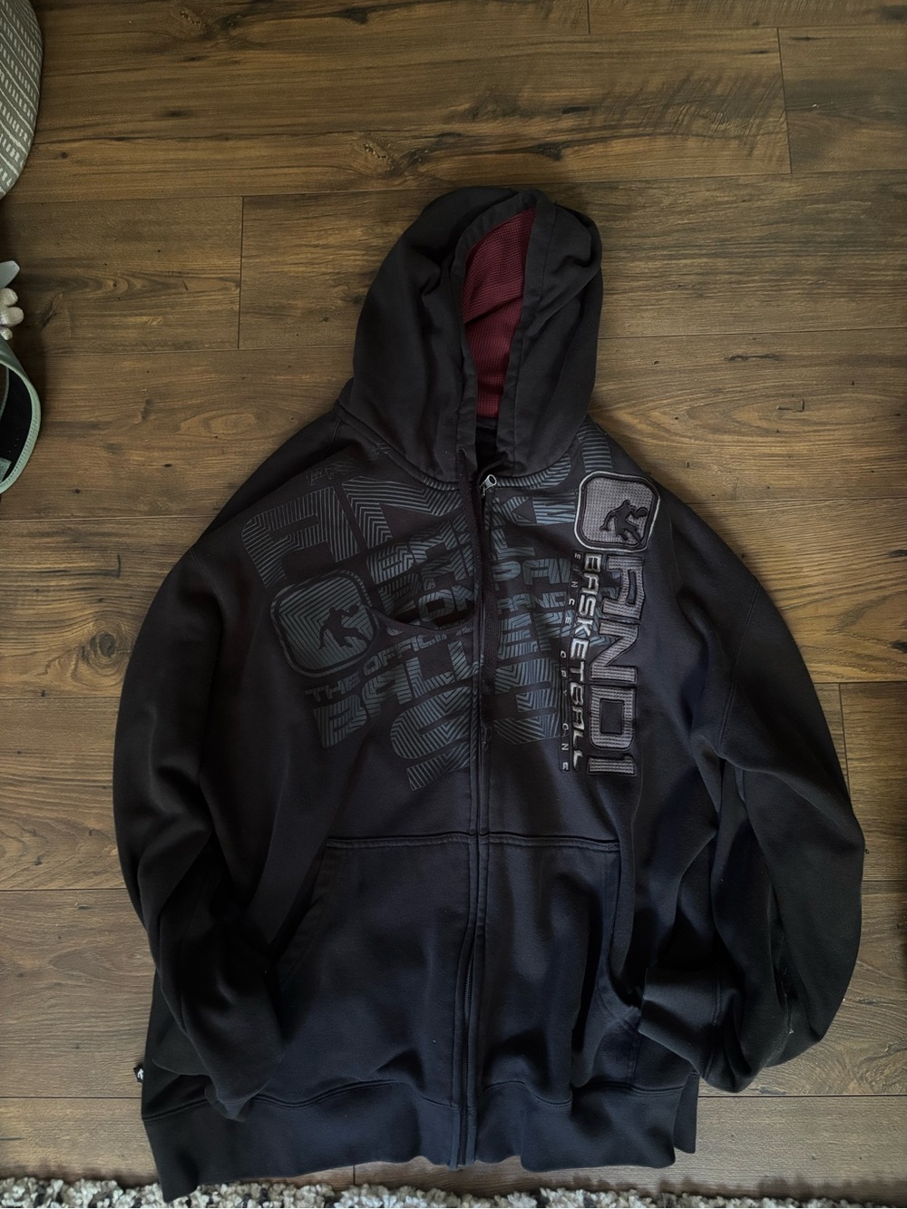 And1 Black Graphic Zip Hoodie with Maroon Lining